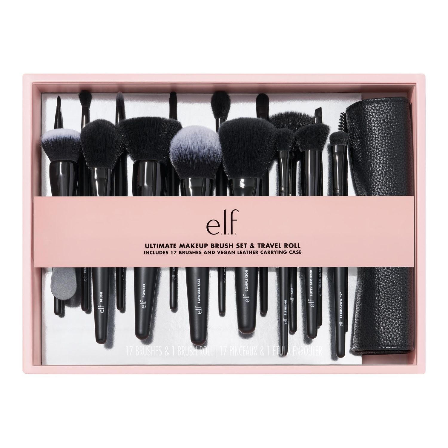 e.l.f. Ultimate Makeup Brush Set &amp; Travel Roll, 17-Piece Brush Kit, Brushes For Eyeshadow, Foundation, Powder, Concealer &amp; more, Vegan &amp; Cruelty-Free