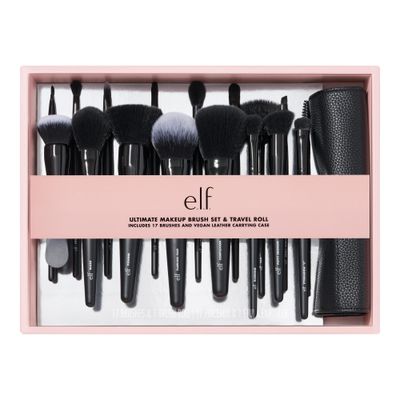 e.l.f. Ultimate Makeup Brush Set &amp; Travel Roll, 17-Piece Brush Kit, Brushes For Eyeshadow, Foundation, Powder, Concealer &amp; more, Vegan &amp; Cruelty-Free
