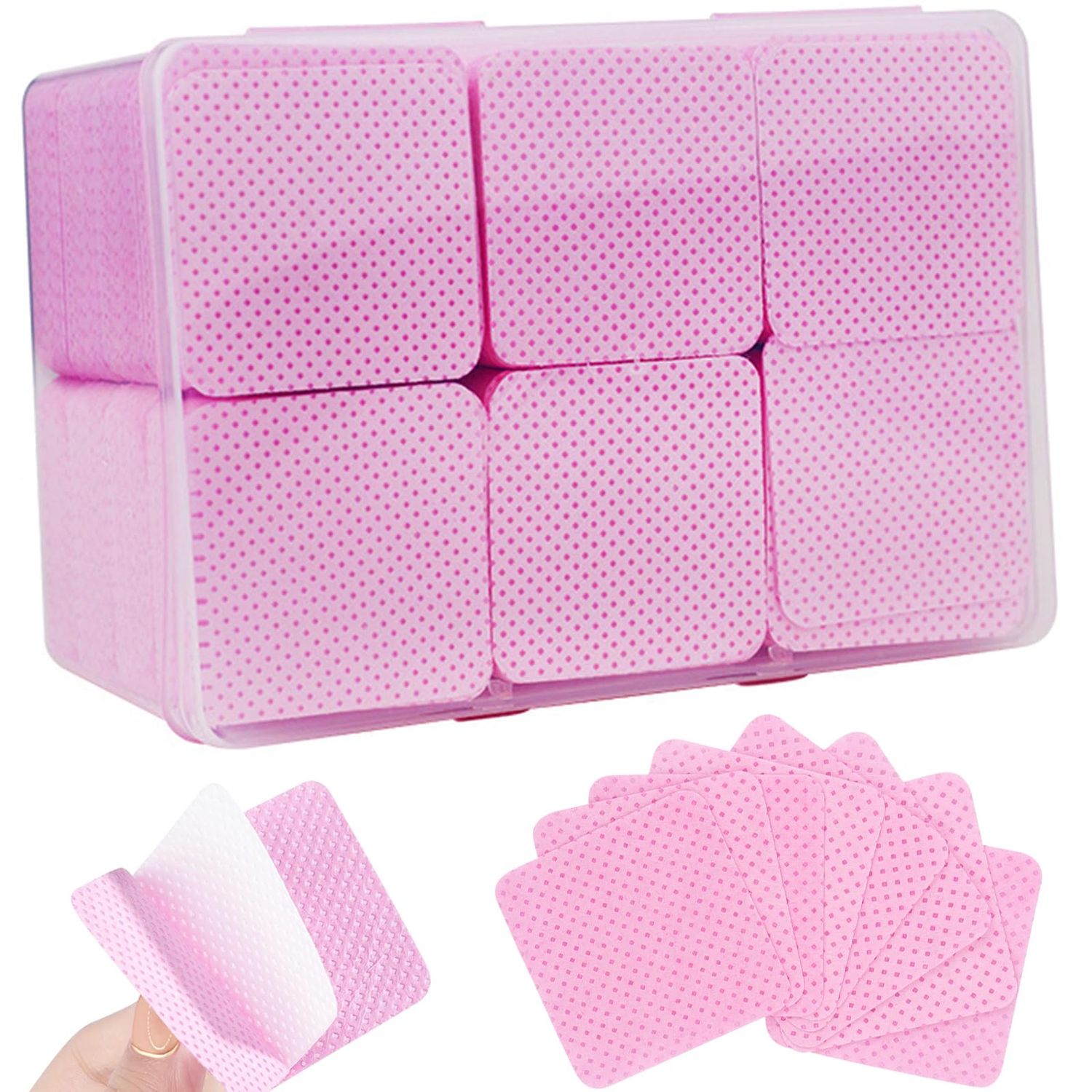 Lint Free Nail Wipes, 1080PCS Pink Non-Woven Fabric Soft Nail Polish Remover Pads, Eyelash Extension Glue Cleaning Wipes Nail Supplies