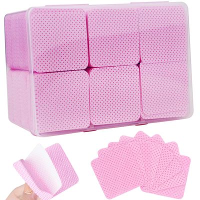 Lint Free Nail Wipes, 1080PCS Pink Non-Woven Fabric Soft Nail Polish Remover Pads, Eyelash Extension Glue Cleaning Wipes Nail Supplies