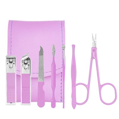 Nail Clipper Set, 7PCS Manicure Set Fingernail Clippers Kit Fashion Color Purple Stainless Steel Pedicure and Manicure Kit with Purple PU Leather Case