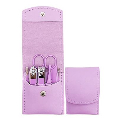 Nail Clipper Set, 7PCS Manicure Set Fingernail Clippers Kit Fashion Color Purple Stainless Steel Pedicure and Manicure Kit with Purple PU Leather Case
