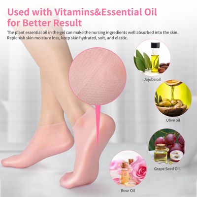 Aluroice 2 Pairs Silicone Moisturizing Socks for Dry Cracked Feet Women, Soft Gel Pedicure Foot Spa Aloe Socks, Anti-Slip Moisturizer Socks for Dry Cracked Feet Overnight Foot Care Pink&White