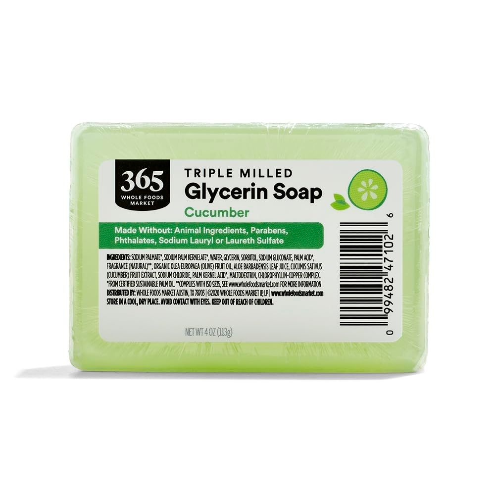 365 by Whole Foods Market, Translucent Cucumber Soap Bar, Triple Milled Glycerin Soap, 4 Ounce