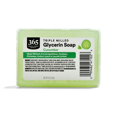 365 by Whole Foods Market, Translucent Cucumber Soap Bar, Triple Milled Glycerin Soap, 4 Ounce