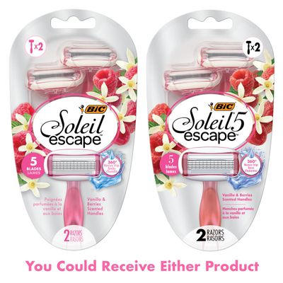 BIC Soleil Escape Womens Disposable Razors With 5 Blades for a Sensorial Experience and Comfortable Shave, Pack of Vanilla and Berries Scented Handle Shaving Razors for Women, 2 Count