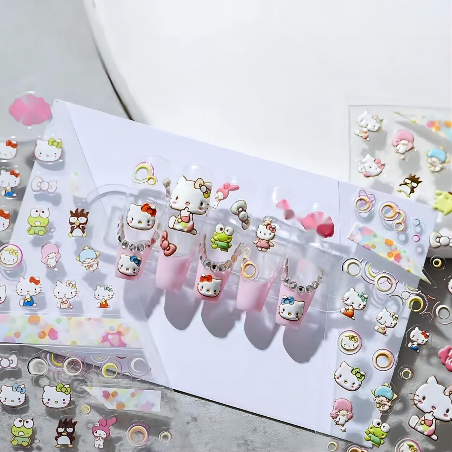 Dedyel Cute Nail Stickers 5D Embossed Cartoon Nail Stickers Kawaii Animal Self-Adhesive Nail Decals for Women Girls Kids Nail Art Decoration