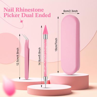 Tatuo Rhinestone Picker Tool Set Wax Pen for Rhinestones Diamond Art Painting Dual Head Dotting Pen with 2 Extra Wax Tips and 1 Nail Art Tweezer for Nail Art DIY Crafts(Pink)