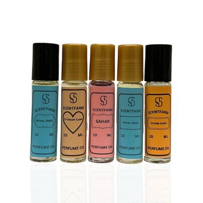 ScentFarm Perfume Oil. 5in1 Bundle Clean, Alcohol Free Roll on Cologne unisex, Long lasting Fragrance, 10ML Each (royal vibes, crimson lux, sahar, royal image, storm vibes)