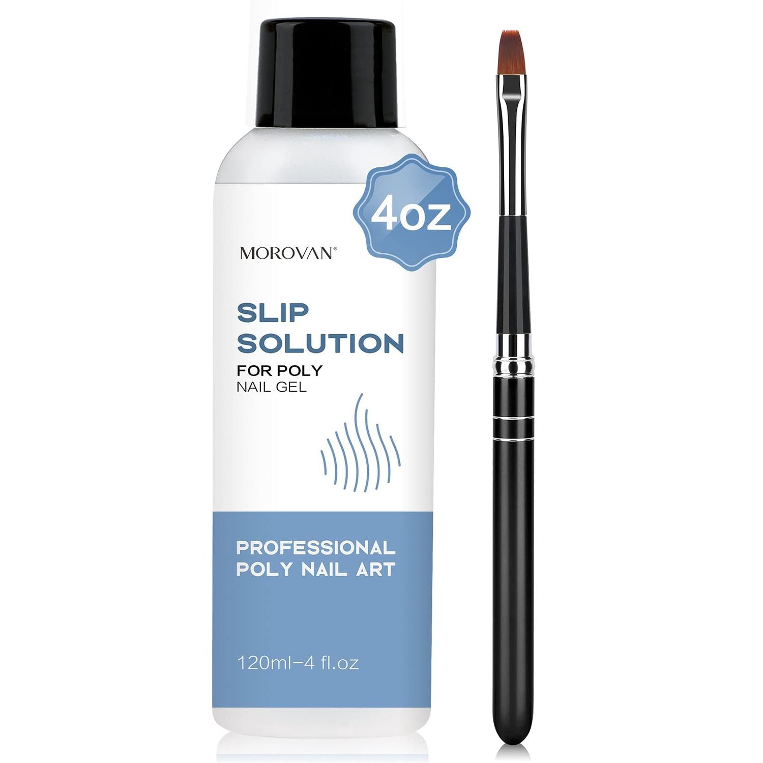 Morovan Poly Gel Slip Solution 120ml Extension Nail Liquid Slip Solution Anti-stick Poly Gel Slip Solutions for Poly Nail Gel with Brush Bottle Cap as A Liquid Cup Easy DIY Poly Gel Nail