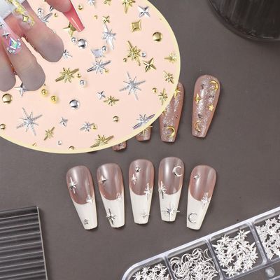 Star Cross Nail Charms - 2 Boxes Nail Star Charms Art - Y2k Silver and Gold Cross Nail Art - Metal Nail Art Decoration Set - Star Nail Studs (Star Cross Set)