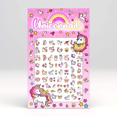 Unicorn Nails Stickers Rainbows Hearts Stars Cupcakes Cute Kids Fake Art Finger for Girls 6 Years Decal kit Transfer Set Birthday Party Bags Children Stocking Filler Gift