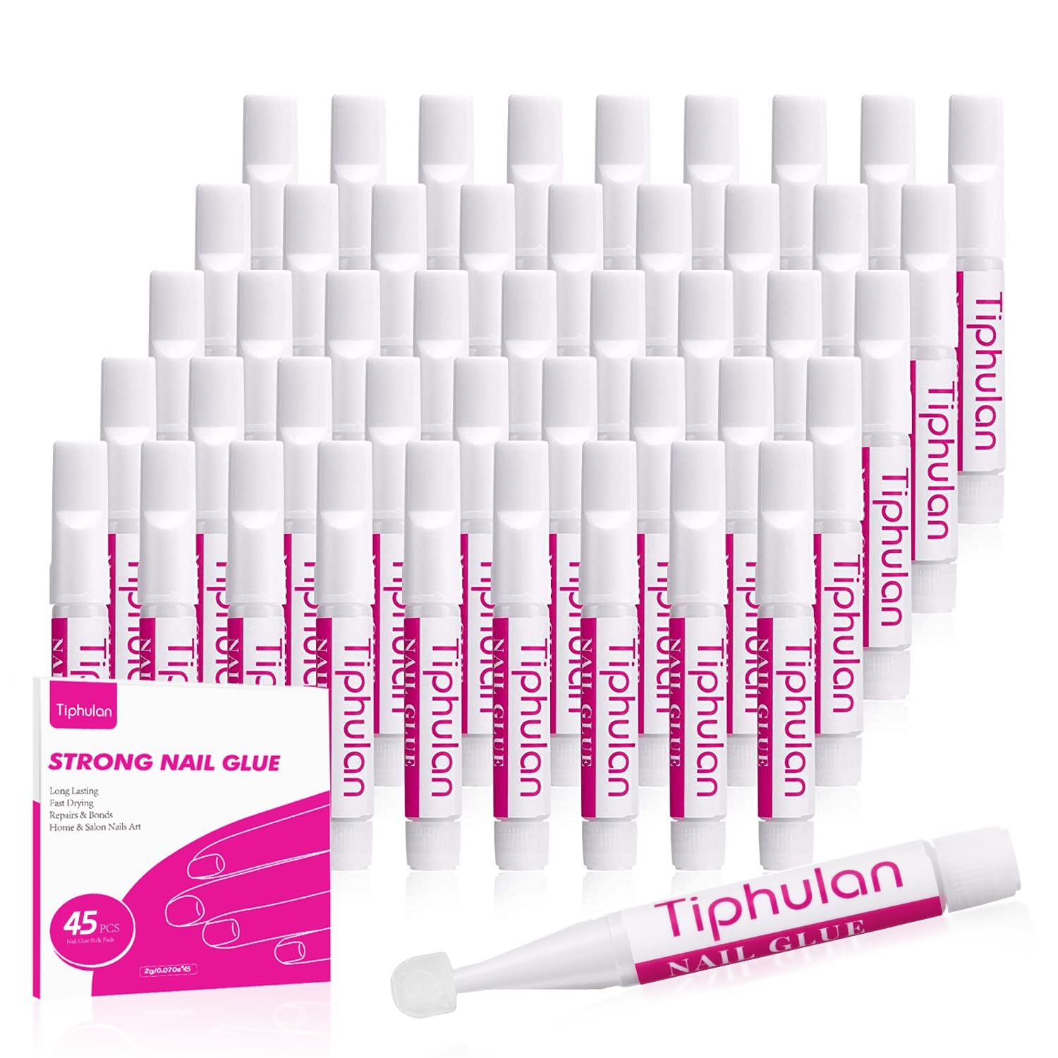 TIPHULAN 45Pcs 90ml Professional Glue for Acrylic Nails, Press On Nails and Tips - Super Strong, Quick-Drying &amp; Long-Lasting, Easy to Open