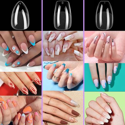 BlueZOO Soft Gel Nail Tips Short Almond Coffin Ballerina Nails Kit, 3 Styles 360PCS Full Cover Half Matte Acrylic Nail Tips,Clear Press On Nails for Extension Nail Manicure Home DIY Salon Fake Nails