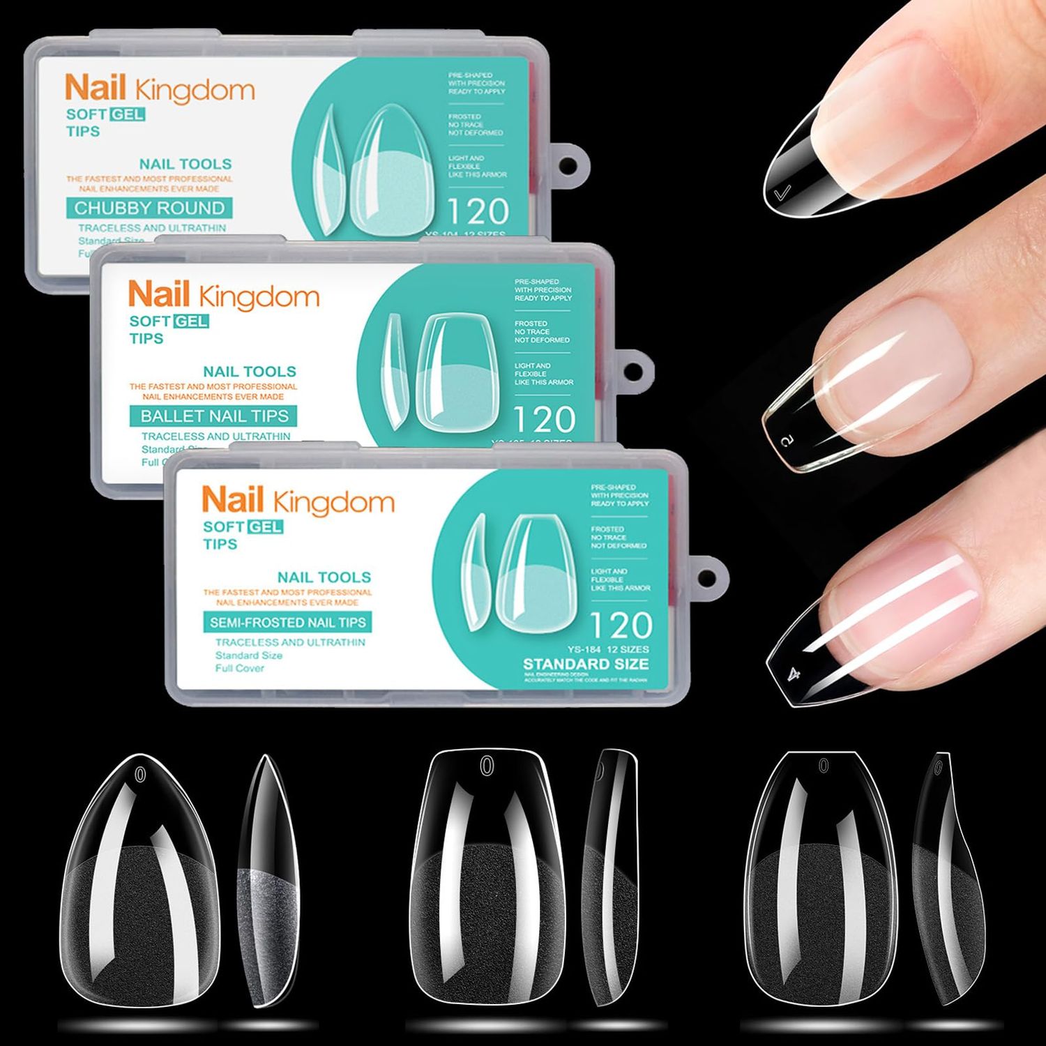 BlueZOO Soft Gel Nail Tips Short Almond Coffin Ballerina Nails Kit, 3 Styles 360PCS Full Cover Half Matte Acrylic Nail Tips,Clear Press On Nails for Extension Nail Manicure Home DIY Salon Fake Nails
