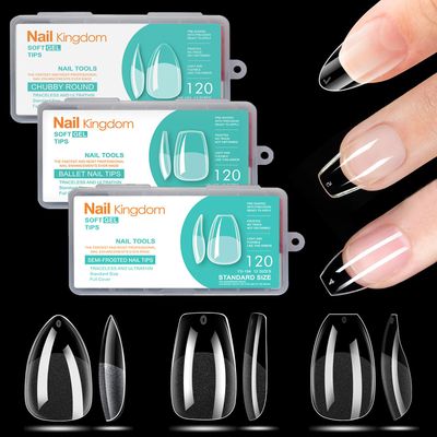BlueZOO Soft Gel Nail Tips Short Almond Coffin Ballerina Nails Kit, 3 Styles 360PCS Full Cover Half Matte Acrylic Nail Tips,Clear Press On Nails for Extension Nail Manicure Home DIY Salon Fake Nails