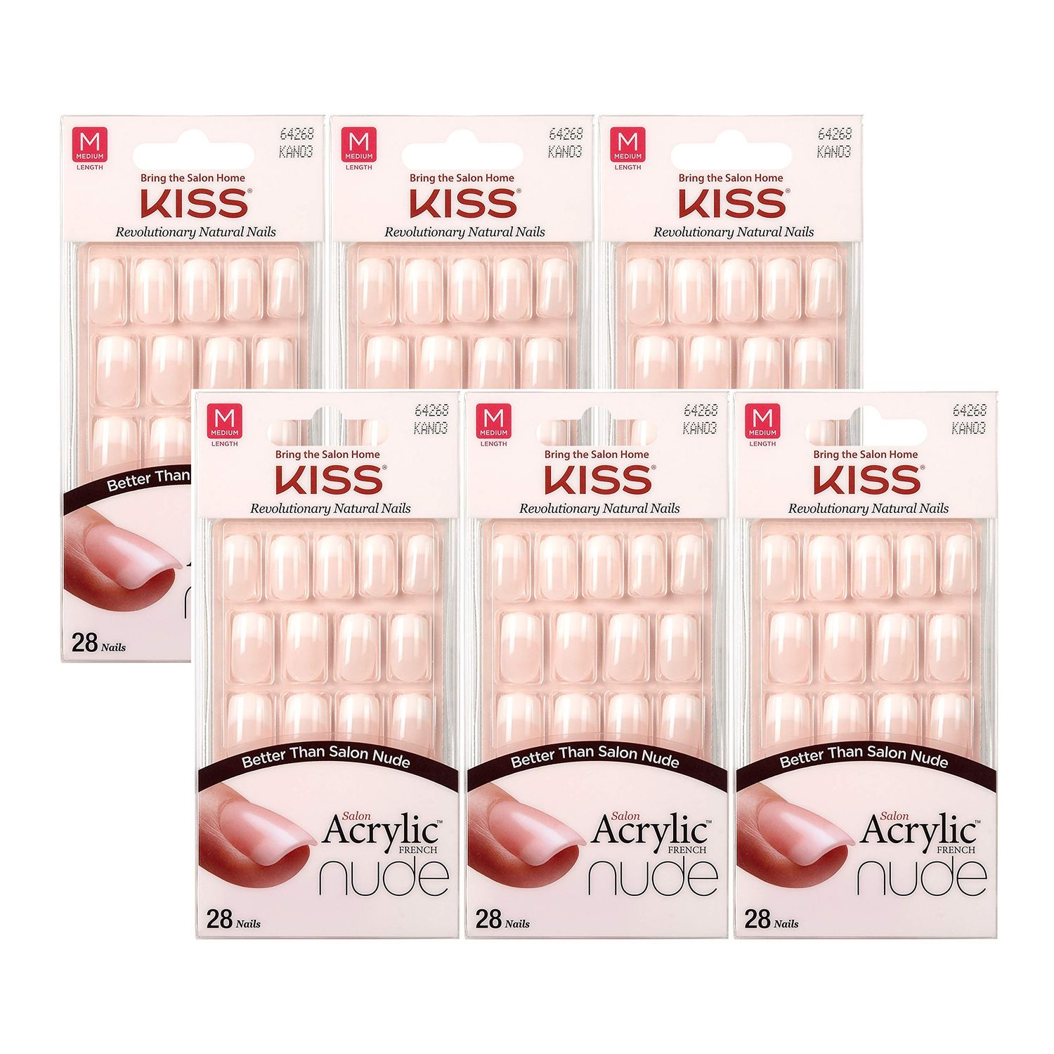 Kiss Salon Acrylic Nude French 28 Count Medium Length Flat (Pack of 6)