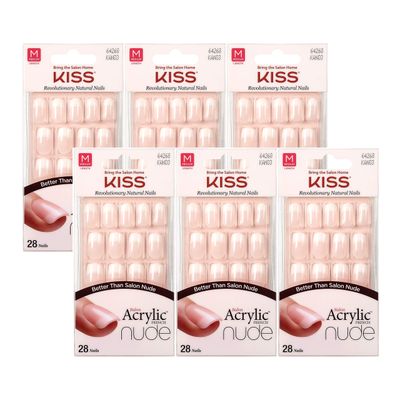 Kiss Salon Acrylic Nude French 28 Count Medium Length Flat (Pack of 6)