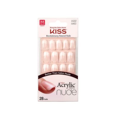 Kiss Salon Acrylic Nude French 28 Count Medium Length Flat (Pack of 6)