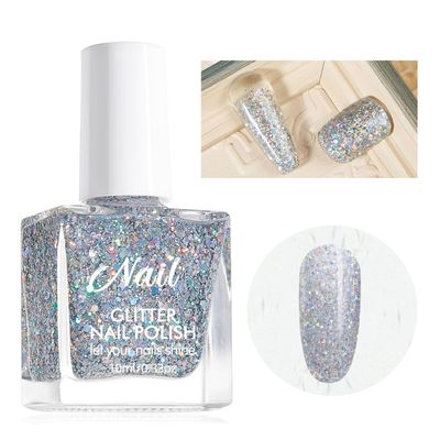 NovaCharm Silver Glitter Nail Polish - Quick Dry, High Glossy Sparkle, Holographic, Water-based, Laser Iridescent for Nail Art &amp; Manicure