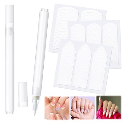 Dunzoom French Manicure Kit Include 2 Pcs French Manicure Pen 0.12 Ounce White Tip Pen 111 Count Tip Nail Stickers Strips Tool for Women DIY Pedicure Nails Kit
