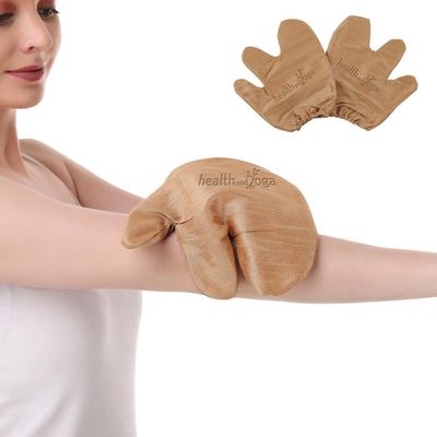 HealthAndYoga Silk Garshana Ayurvedic Massage Gloves - Electro Static Lymph Circulation Boost - 100 Natural Dry Skin Brushing and Exfoliation and Excess Fat Treatment - Mitt Style 1 Pair