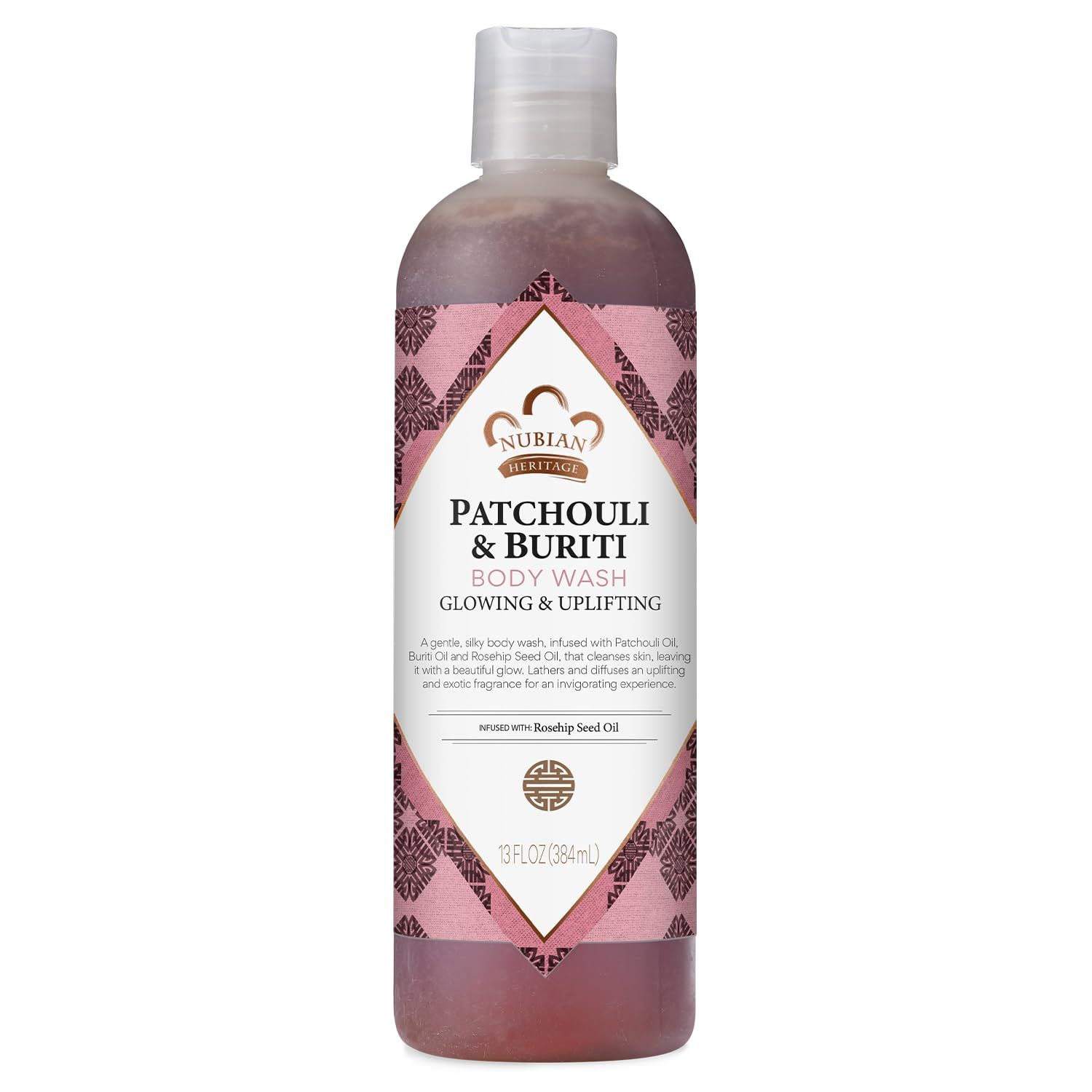 Nubian Heritage Body Wash, Patchouli &amp; Buriti - Toning &amp; Uplifting Shower Essentials Body Soap with Aloe Vera &amp; Rosehip Seed Oil, 13 Oz