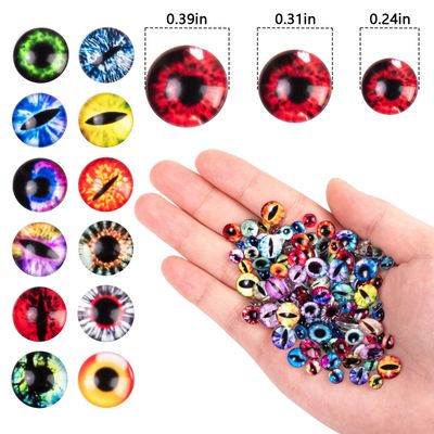 HFKPJRT 150Pcs Eye Nail Charms, 6mm 8mm 10mm Eyeball Charms for Nails, Dragon Eye Nail Charms, Animal Eyes Beads Decoration for Acrylic Nails, 3D Glass Eyes for Dolls, Halloween DIY Craft