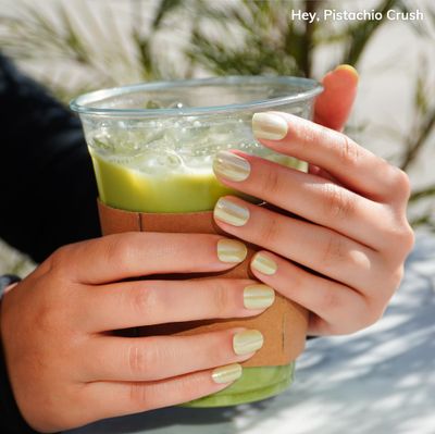 Heyhae Semi Cured Gel Nail Strips | No LED Lamp Needed | Summer, Chrome, Green | Easy Apply &amp; Remove, Salon Quality | Includes 28 Strips, 1 Prep Pads, Nail File &amp; Wooden stick - Hey, Pistachio Crush