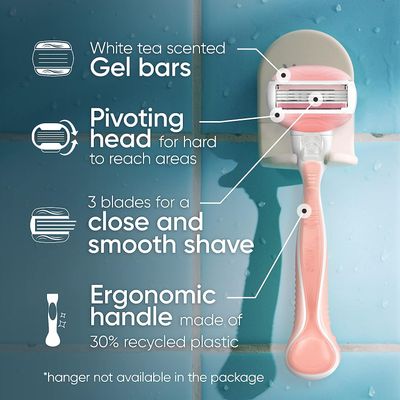 Gillette Venus ComfortGlide White Tea Womens Razor, Handle 4 Blade Refills