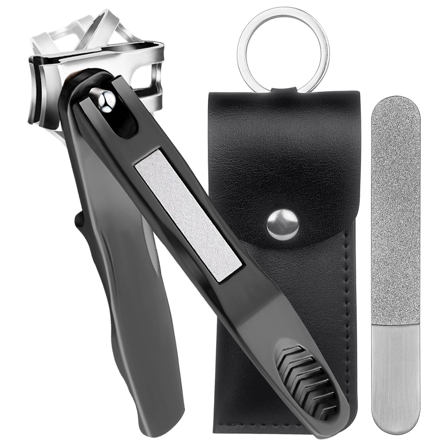 VOGARB 360 Rotating Head Nail Clippers for Seniors Long Handled Toenail Clippers for Men Thick Nails Heavy Duty Large Sharp Finger Nail Cutter, Stainless Steel, Black