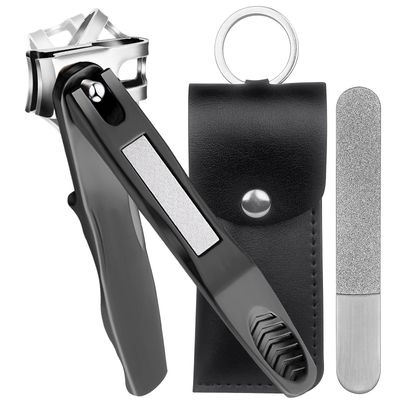 VOGARB 360 Rotating Head Nail Clippers for Seniors Long Handled Toenail Clippers for Men Thick Nails Heavy Duty Large Sharp Finger Nail Cutter, Stainless Steel, Black