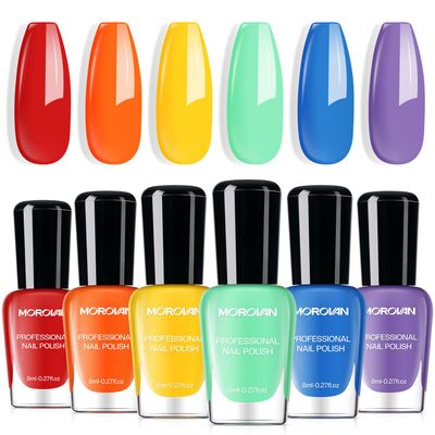 Morovan Bright Nail Polish Set: Neon Rainbow Gloss Active Fingernail Polish Kit Quick Air Dry Regular Mini Toe Bulk DIY Art Salon Summer Gift for Women