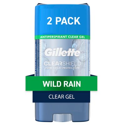 Gillette Antiperspirant and Deodorant for Men, 72hr Sweat &amp; Odor Protection, Long Lasting Freshness, Anti-White Mark Technology, Clear Gel, Wild Rain Scent, 3.8 oz (Pack of 2)
