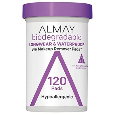 Almay Biodegradable Makeup Remover Pads, Longwear &amp; Waterproof, Hypoallergenic, Fragrance-Free, Dermatologist &amp; Ophthalmologist Tested, 120 count