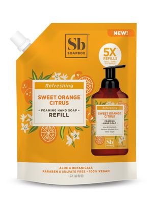 Soapbox Foaming Hand Soap Refill, Sweet Orange Citrus, Gentle &amp; Moisturizing Foaming Hand Wash for Kitchen and Bathroom, Vegan &amp; Cruelty Free, 64oz Half Gallon Refill, Pack of 1