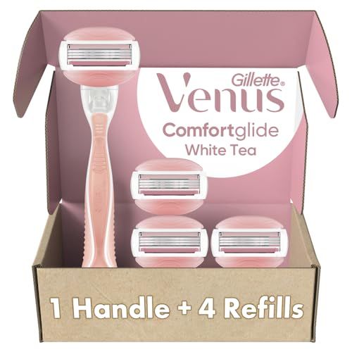 Gillette Venus ComfortGlide White Tea Womens Razor, Handle 4 Blade Refills
