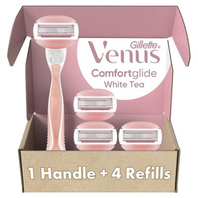 Gillette Venus ComfortGlide White Tea Womens Razor, Handle 4 Blade Refills