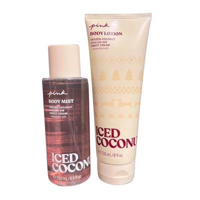 Victorias Secret Pink ICED COCONUT Body Mist &amp; Lotion 2pc bundle for Women - Full Size (Limited Edition)