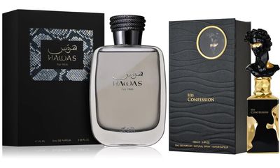 Perfumes His Confession for Men and Rasasi Hawas for Men Eau de Parfum Spray Bundle 3.4 Ounce / 100 Ml each
