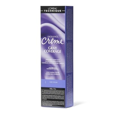 LOREAL TECHNIQUE Excellence Crme Permanent Hair Color - Long-Lasting Hair Dye, Rich Formula With No-Drip Application, Superb Gray Coverage, 4 Dark Brown
