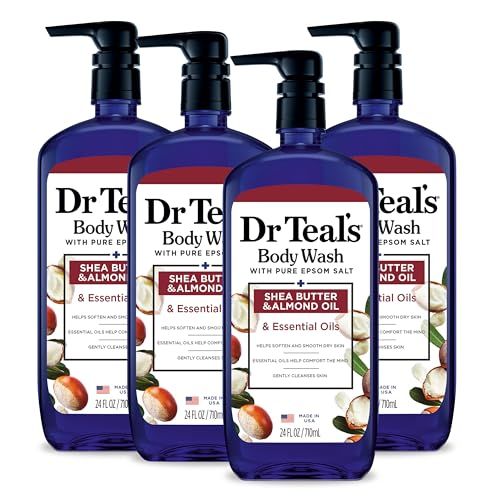 Dr Teals Body Wash with Pure Epsom Salt, with Shea Butter &amp; Almond Oil, 24 fl oz (Pack of 4)