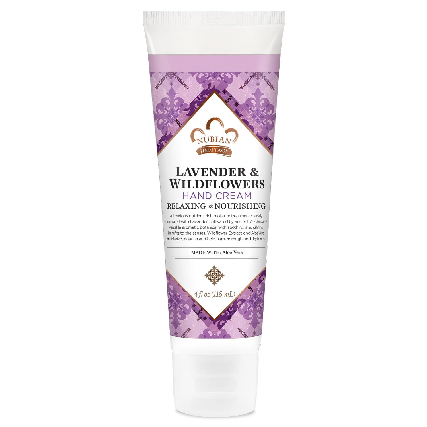 Nubian Heritage Hand Cream, Lavender &amp; Wildflowers with Vitamin E - Light and Luxurious Shea, Mango &amp; Cocoa Butter Lotion with Soothing Aloe Vera &amp; Comfrey, 4 Oz