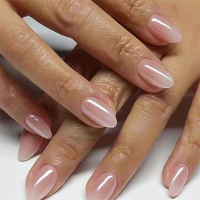 Almond Press on Nails Short Fake Nails Press ons Nude Pink False Nails with Design Cute Glossy Full Cover Acrylic Glue on Nails Artificial Stick on Nails for Women Manicure 24Pcs