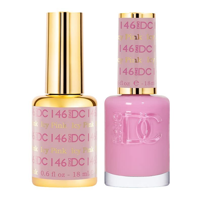 DND DC Gel Polish Set, Pink Collection, UV/LED Gel Polish and Air Dry Nail Lacquer, Matching Chip-Free Polish Duo, 146 Icy Pink, 0.5 Fl Oz