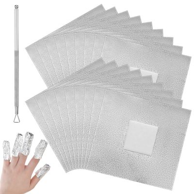 600 Pieces Foil Nail Wraps Gel Nail Polish Remover Wraps with Pre-attached Lint Free Pad Nail Foil Wraps Soak Off Cotton Pads with Cuticle Scraper for Removal Acrylic/Dip Powder/UV/Gel/Polish