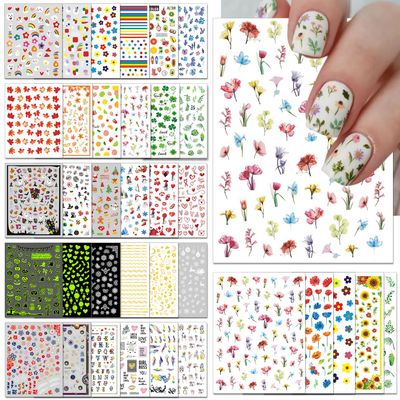 IDDFEVE 36 Sheets Varied Nail Art Stickers, All Holiday Variety Pack Seasonal Nail Decals, Self-Adhesive Pegatinas Uas Colorful Design for Flowers Butterflies Luminous Star Halloween Christmas