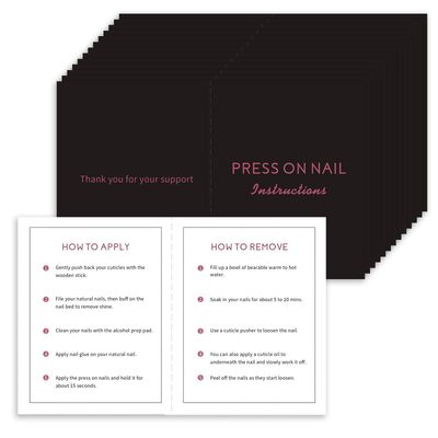50 Pack Press on Nail Instructions Cards, Bebbtiy Press on Nail Application Guides Nail Aftercare Manicure Usage Business Supplies Card (Black-1)