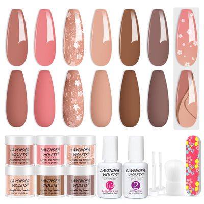 Lavender Violets 12Pcs Dip Powder Nail Kit - 6 Nude Pink Neutral Colors Dipping Powder System with Base &amp; Top Coat Activator for French Manicure at Home M204