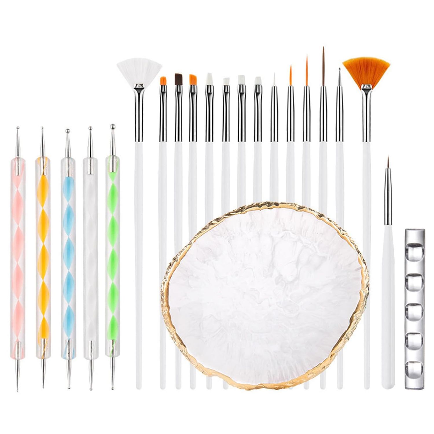 22 Pcs Nail Art Brushes Set with Resin Palette and Silicone Carving Pen,Professional Nail Art Tools Kit for DIY Gel Polish,Includes Dotting Tools and Nail Art Palette